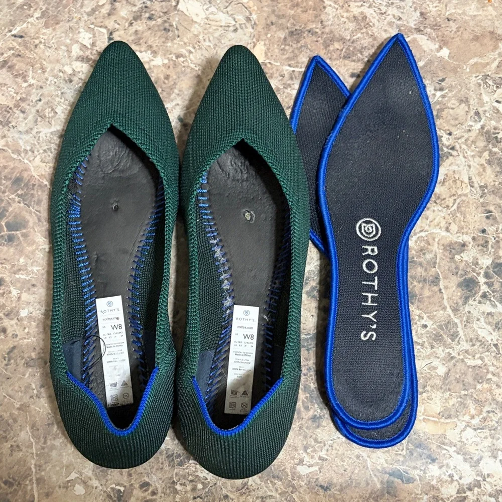 Rothy's Forest Green and Blue Flats